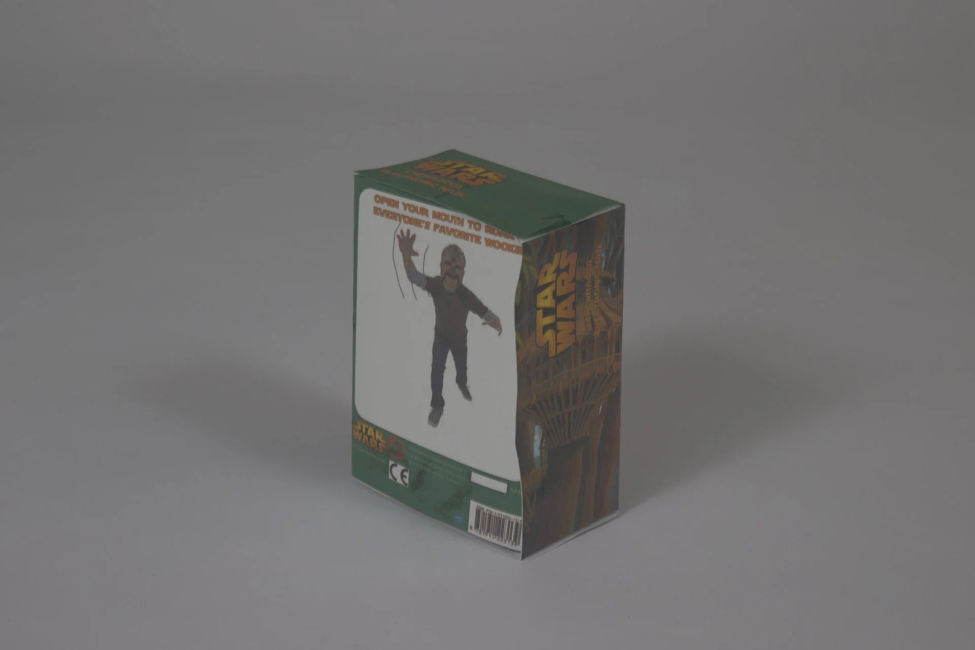 The back view of the prototype of the Chewbacca mask box design.