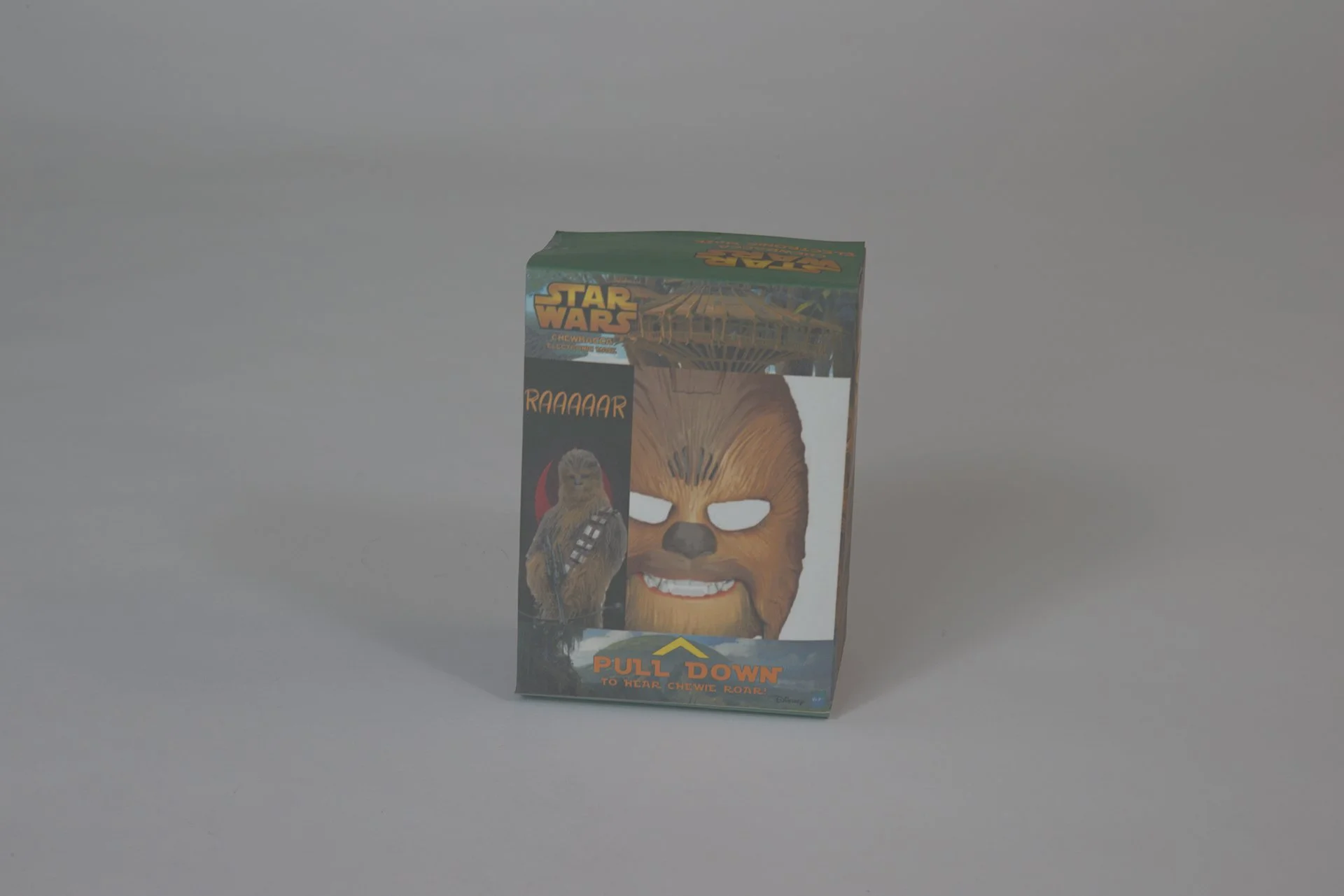 The front view of the prototype of the Chewbacca mask box design.