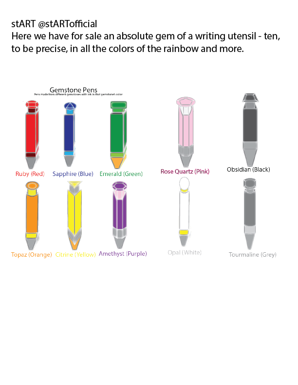 A social media post promoting the gemstone pens.