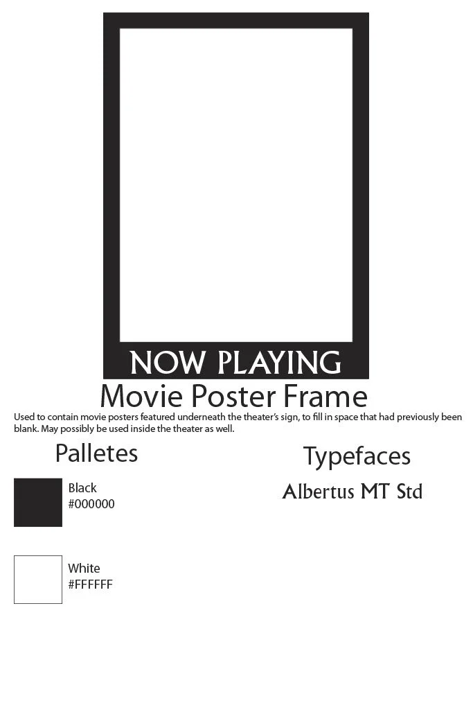 A page of the style guide detailing the colors and fonts used for the new move poster frames.