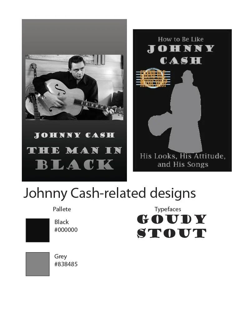 A page of the style guide showing merchandise based on Johnny Cash.