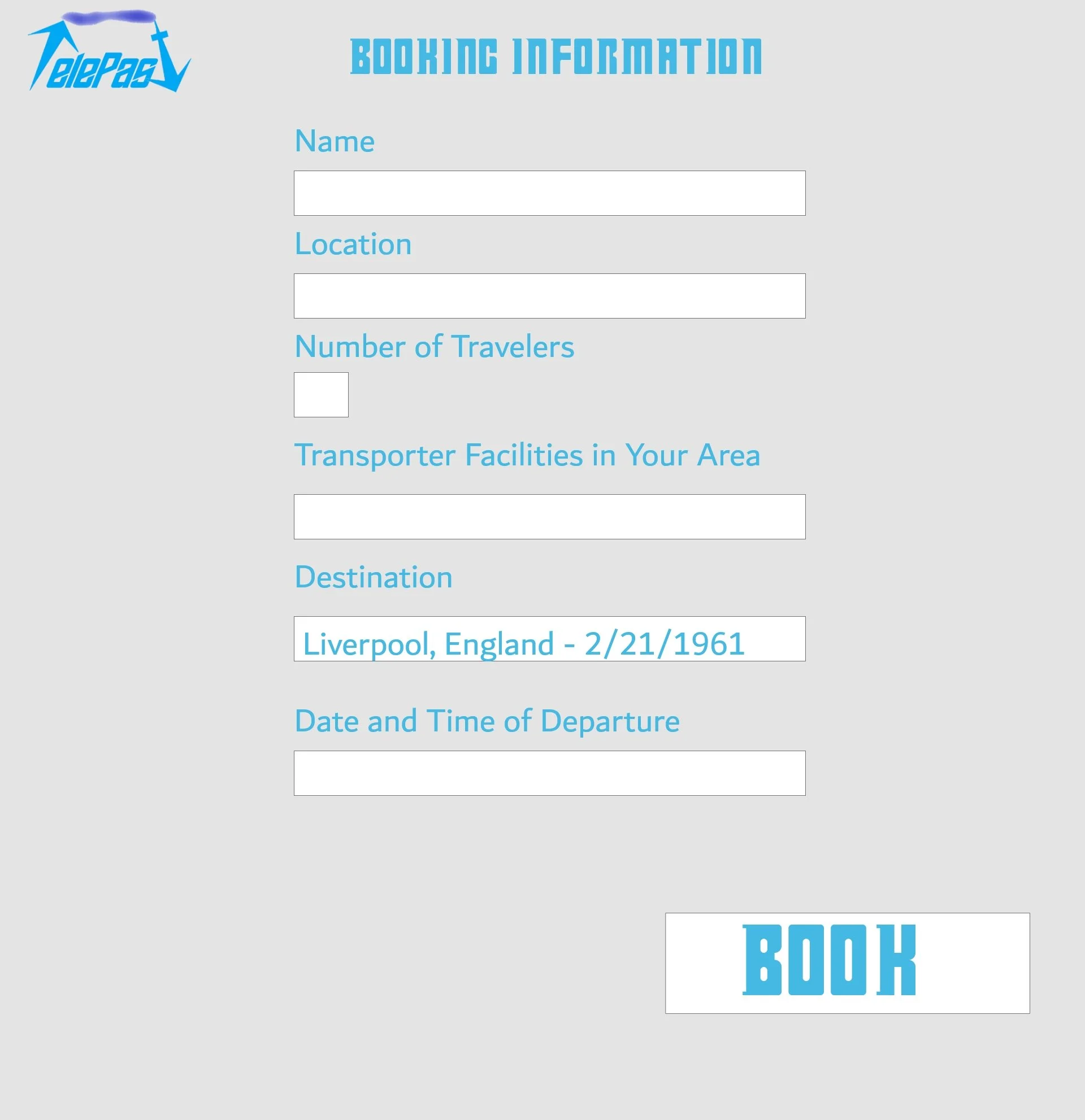 The website's booking information page.