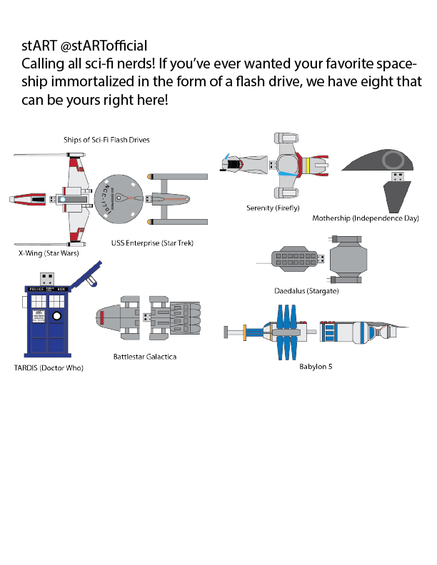 A social media post promoting the sci-fi flash drives.