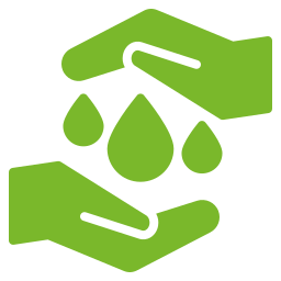 Green hands holding water droplets, symbolizing water conservation