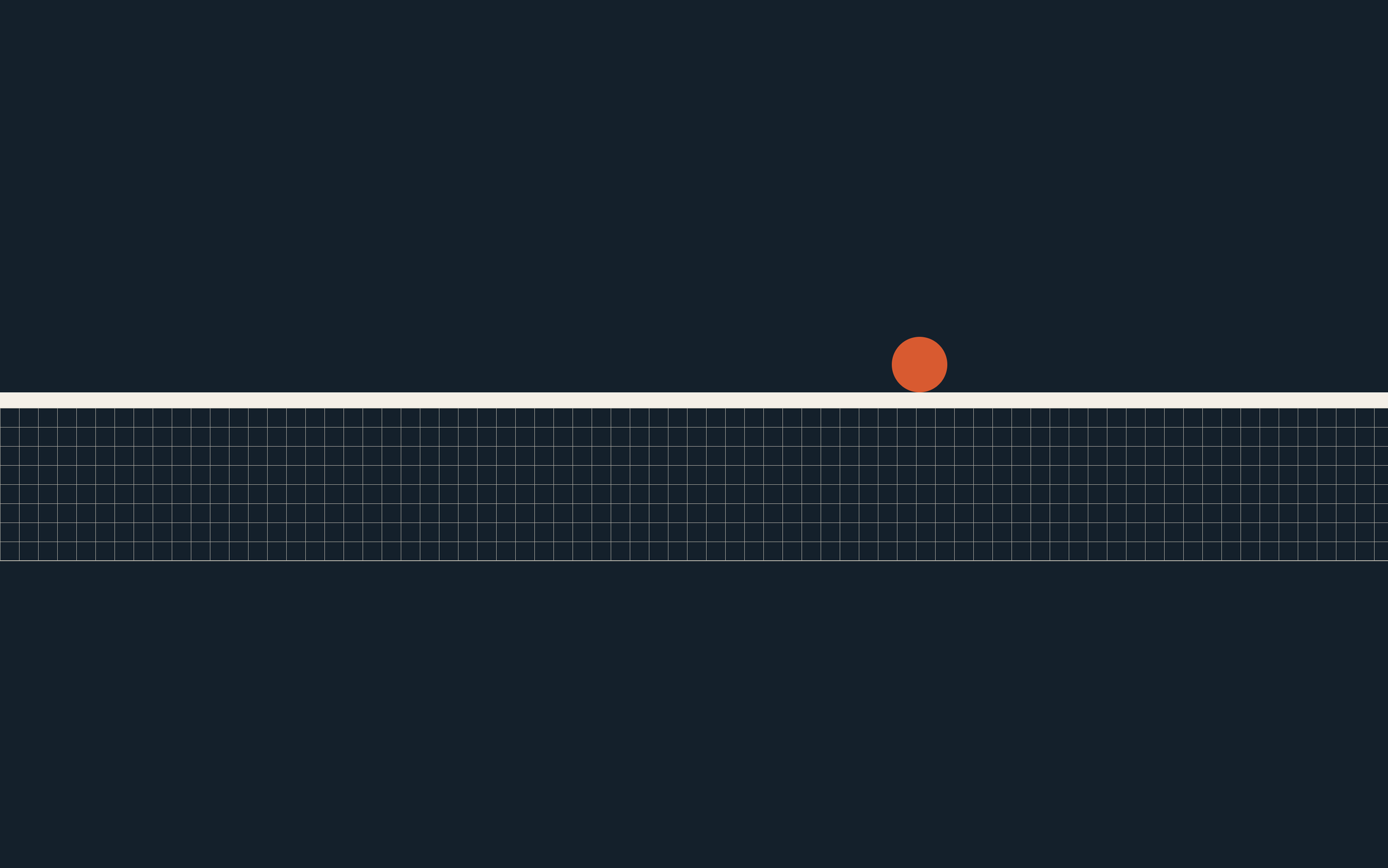 A padel net with an orange ball resting on the top tape
