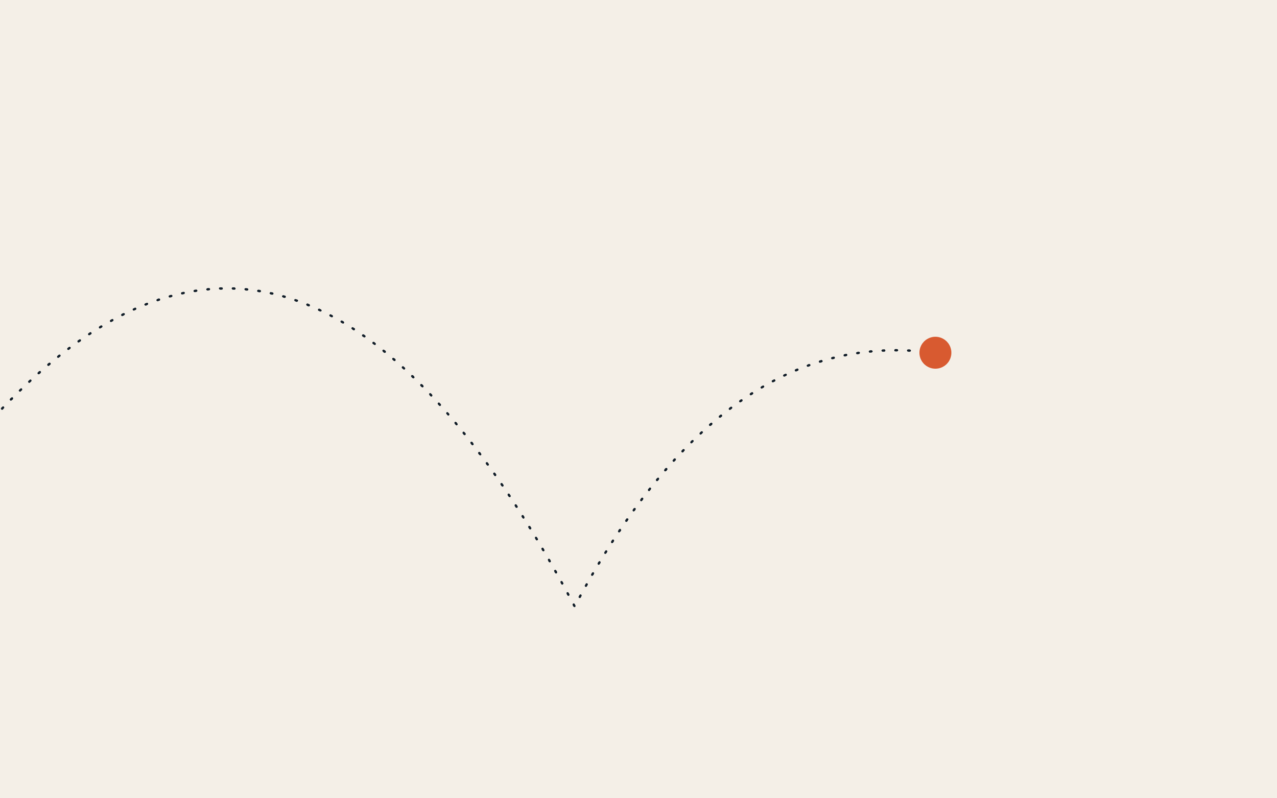 Abstract dotted path curving across a beige background toward an orange circle