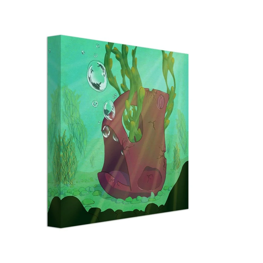 Fish Skull in a Kelp Field | Canvas 20x20 cm / 8x8″