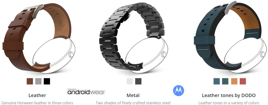 Android Wear - Leather watch bands for the Moto 360 (Motorola's take with leather tones)