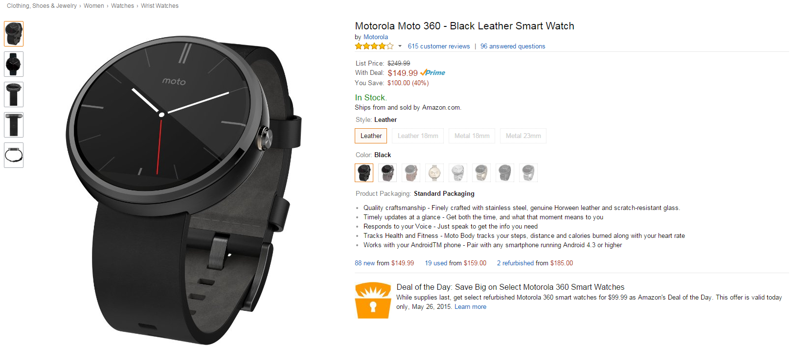 Moto 360 on sale at Amazon.com