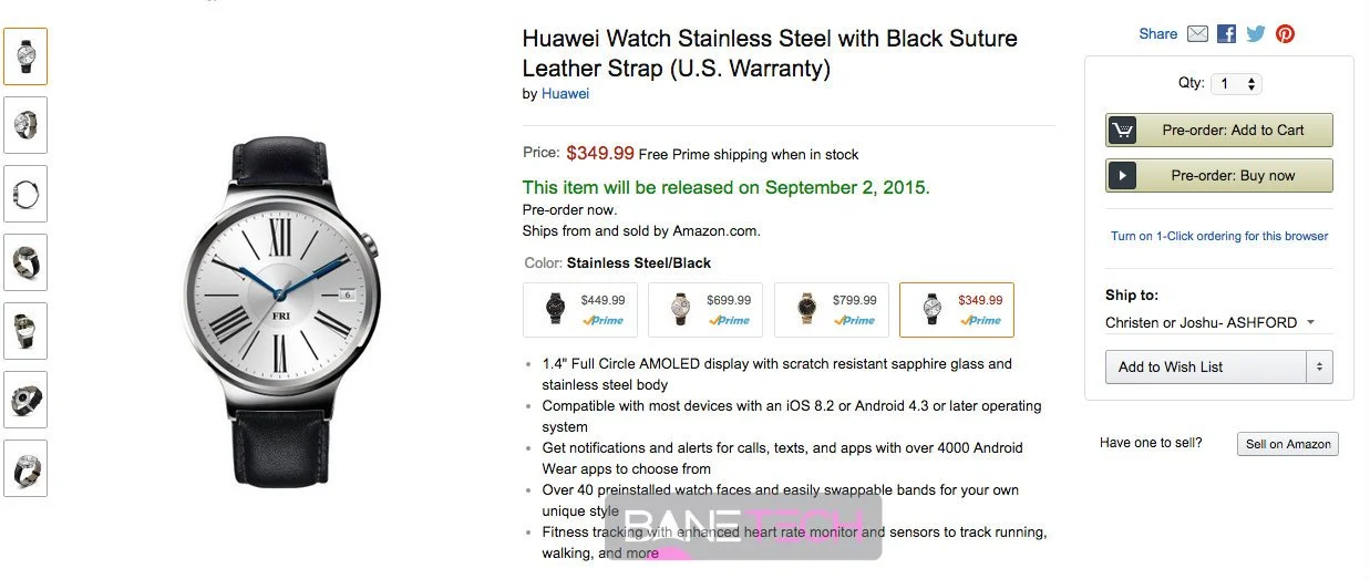 Huawei Watch now available on Amazon for pre-order