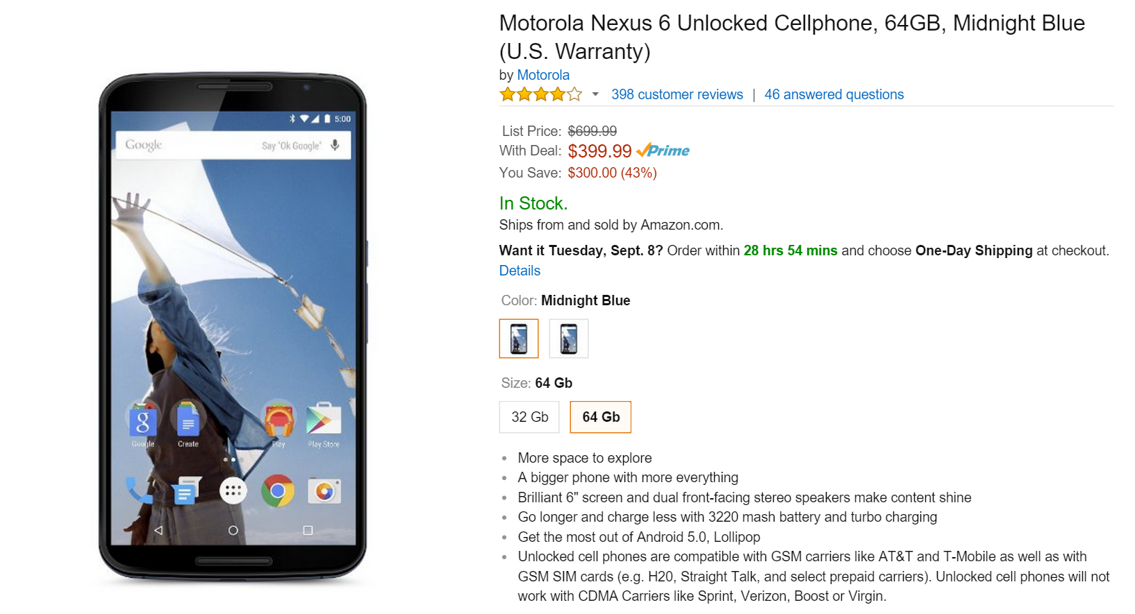 Nexus 6 Amazon Sale for $349 (32GB) and $399 (64GB)