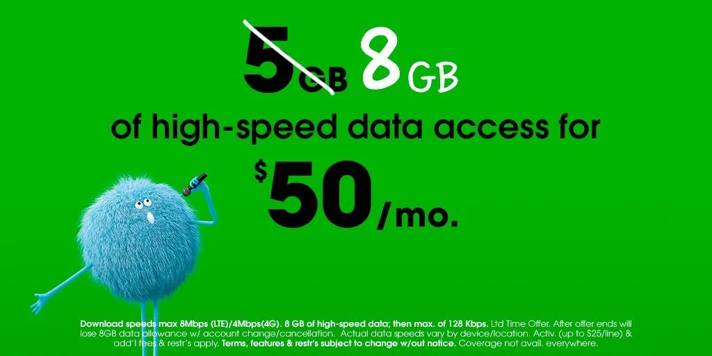 Cricket Wireless 5GB plan now 8GB for $50