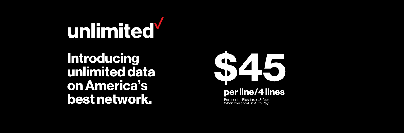 Get Verizon unlimited data now! Great deal for four lines!