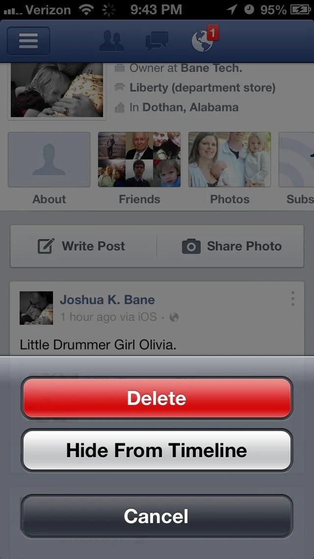 How to delete a Facebook Post - App Version 5.4.2