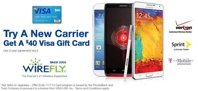 $40 Visa Gift Card When You Try A New Carrier At Wirefly!