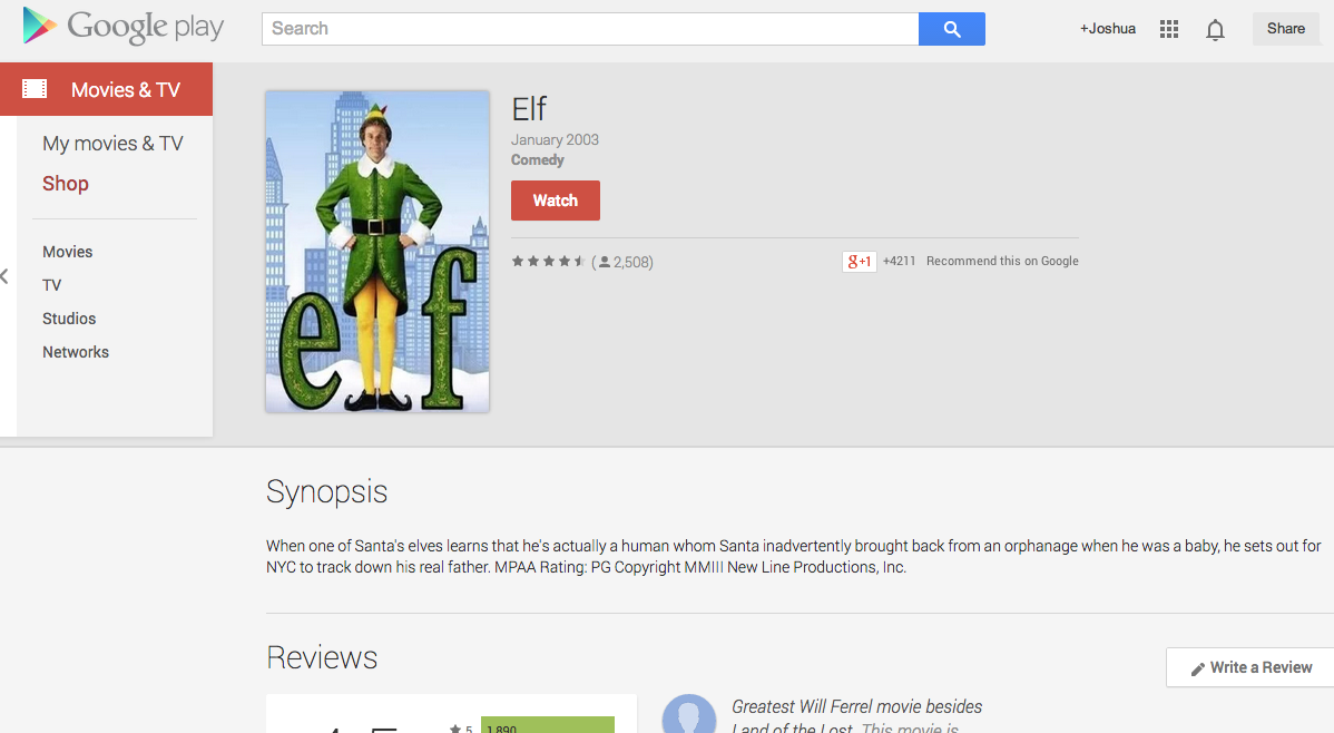 Freebie Friday: Watch 'Elf' Free via Google Play