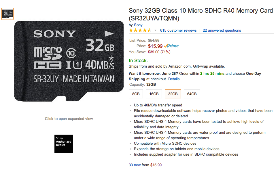 [Deal Alert] Sony memory cards on sale for Amazon's Gold Box Deals