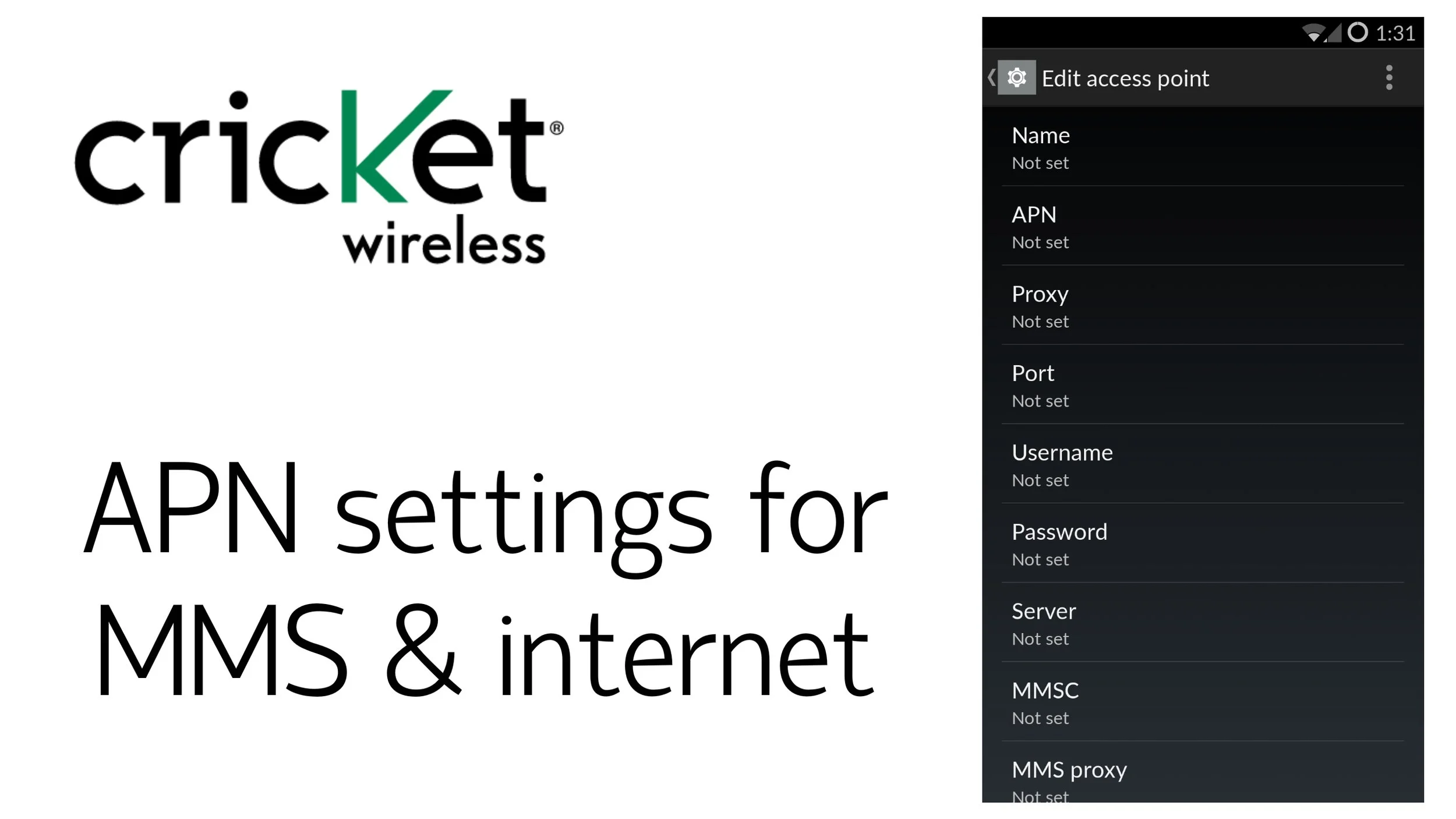Cricket Wireless APN settings for MMS and internet
