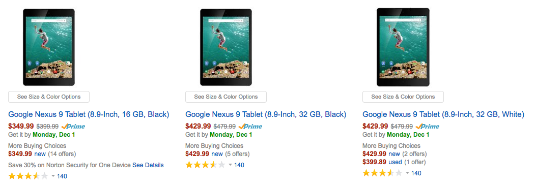 Google Nexus 9 $50 off each model on Amazon #BlackFriday
