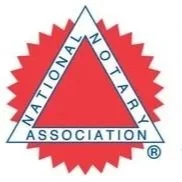 National Notary Association red triangle logo with blue text and registered trademark symbol