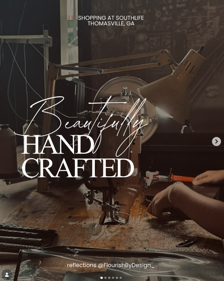 Artisan handcrafting a leather item on a vintage industrial sewing machine in Thomasville, Georgia