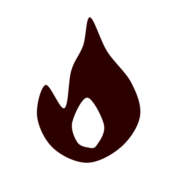 Dark red stylized flame icon on a black background