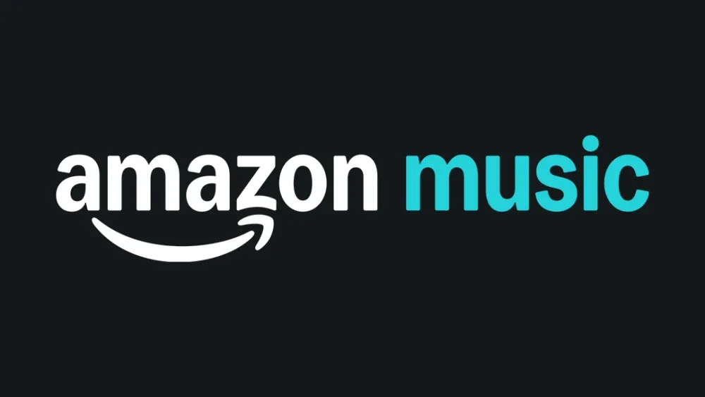 Amazon Music logo in white and turquoise on a dark background