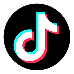 TikTok logo in cyan, pink, and white on a black background