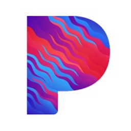 Colorful abstract letter P logo with flowing blue, pink, and purple waves