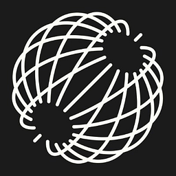 White scribbled globe icon on a dark background