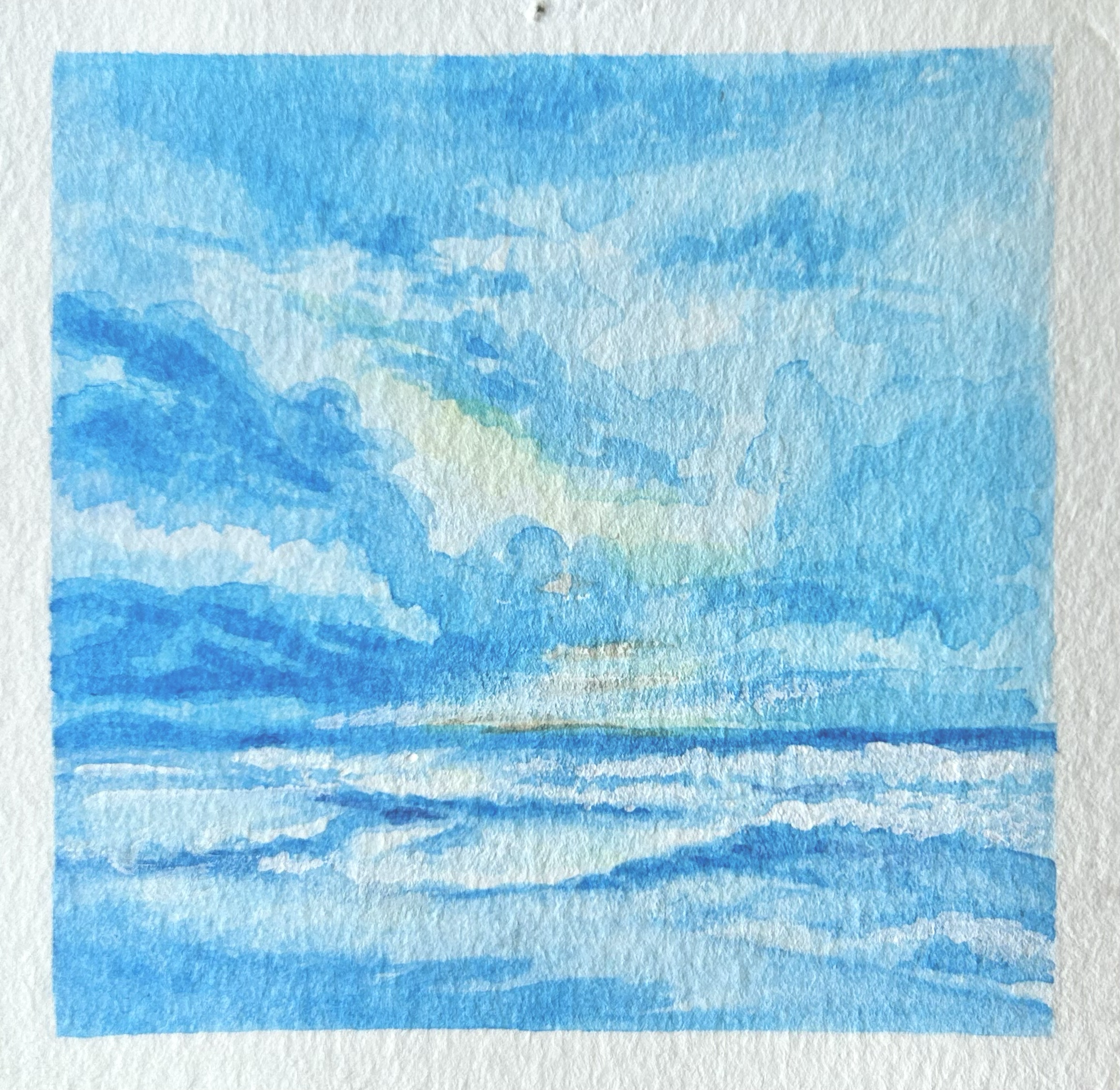 Blue Scene (3), 2026. Watercolor on paper - 3 x3 in (7.6 x 7.6 cm)