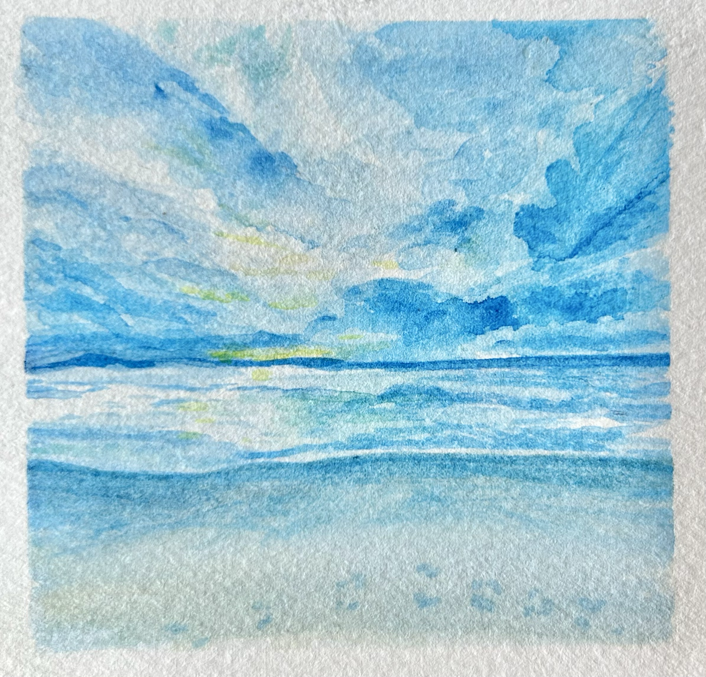 Blue Scene (2), 2026. Watercolor on paper - 3 x3 in (7.6 x 7.6 cm)