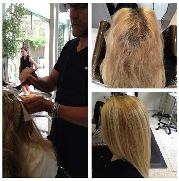 Honey blonde color and long layers