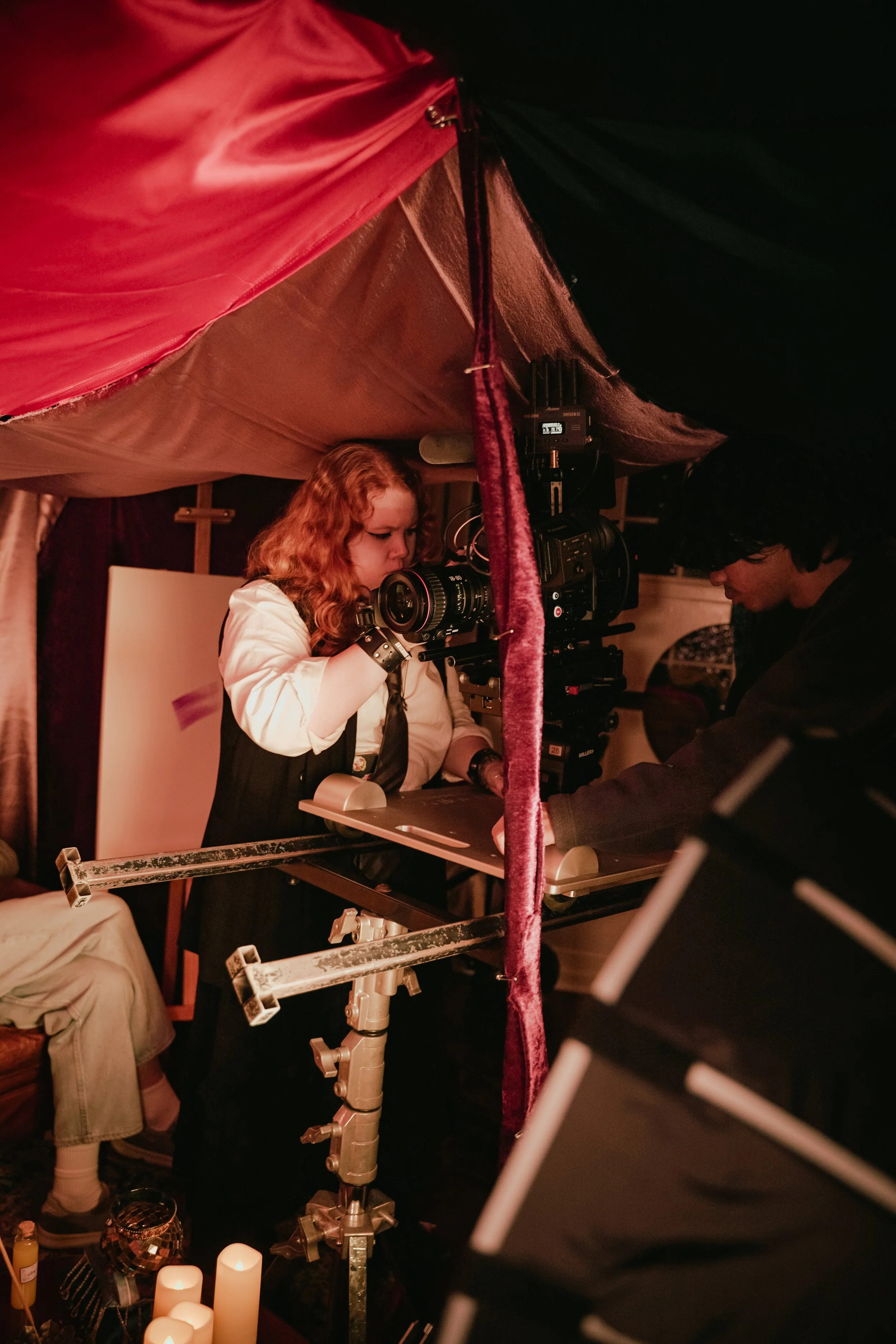 Keisha (DOP) setting up the shot for Psychic's Tent scene