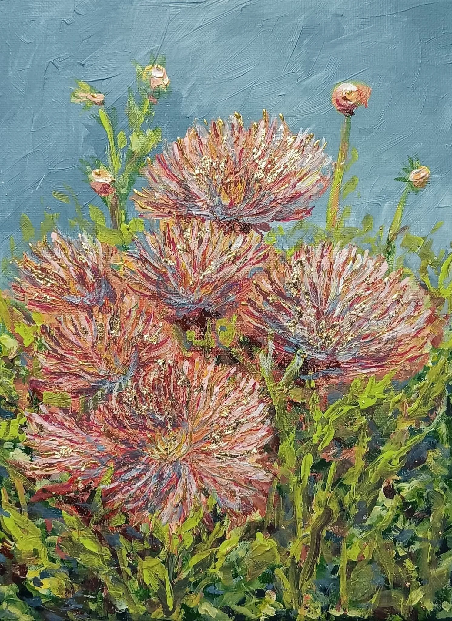 Golden Dahlia, mixed media, 10 x 12
