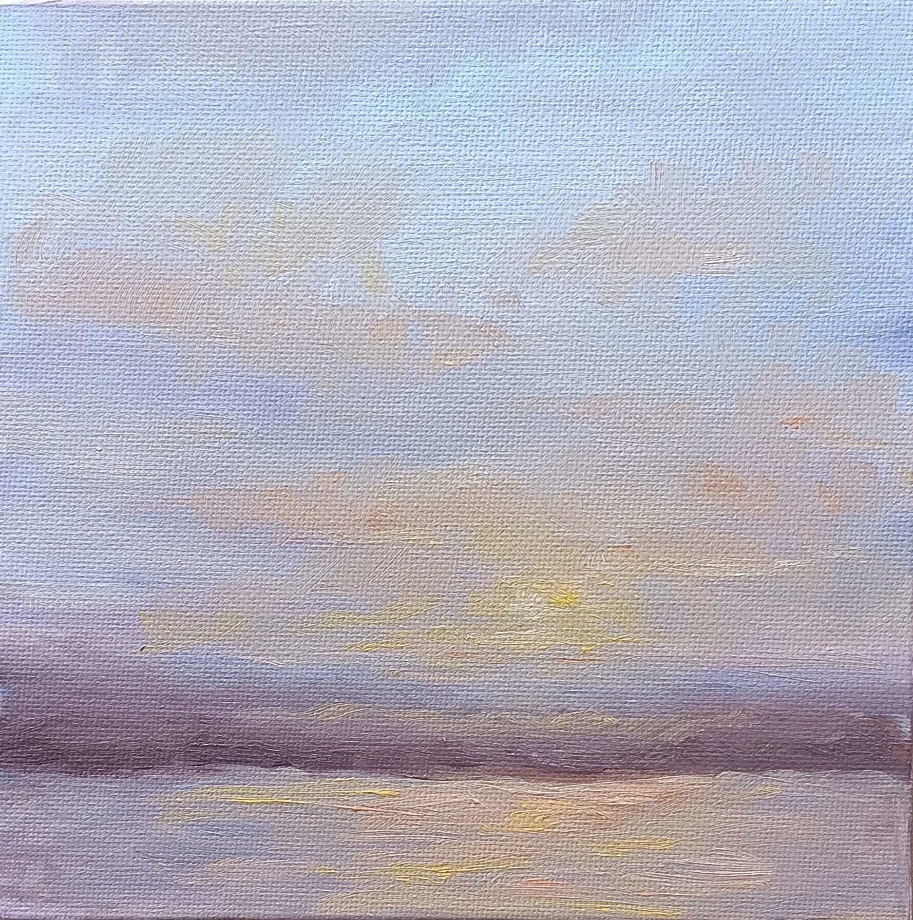 Snowy Sunset, oil, 6 x 6