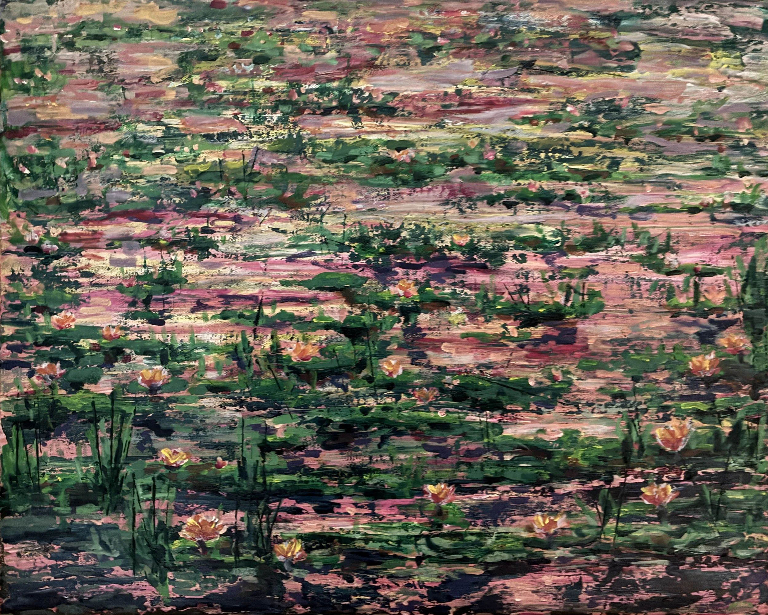 Sunset Lilypads, acrylic