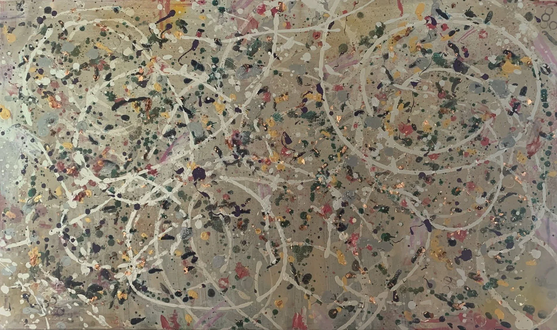 Cycles, mixed media on upcycled canvas, 36 x 60