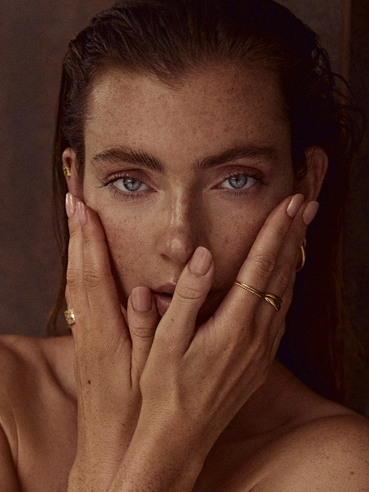 bare faced natural makeup model close up