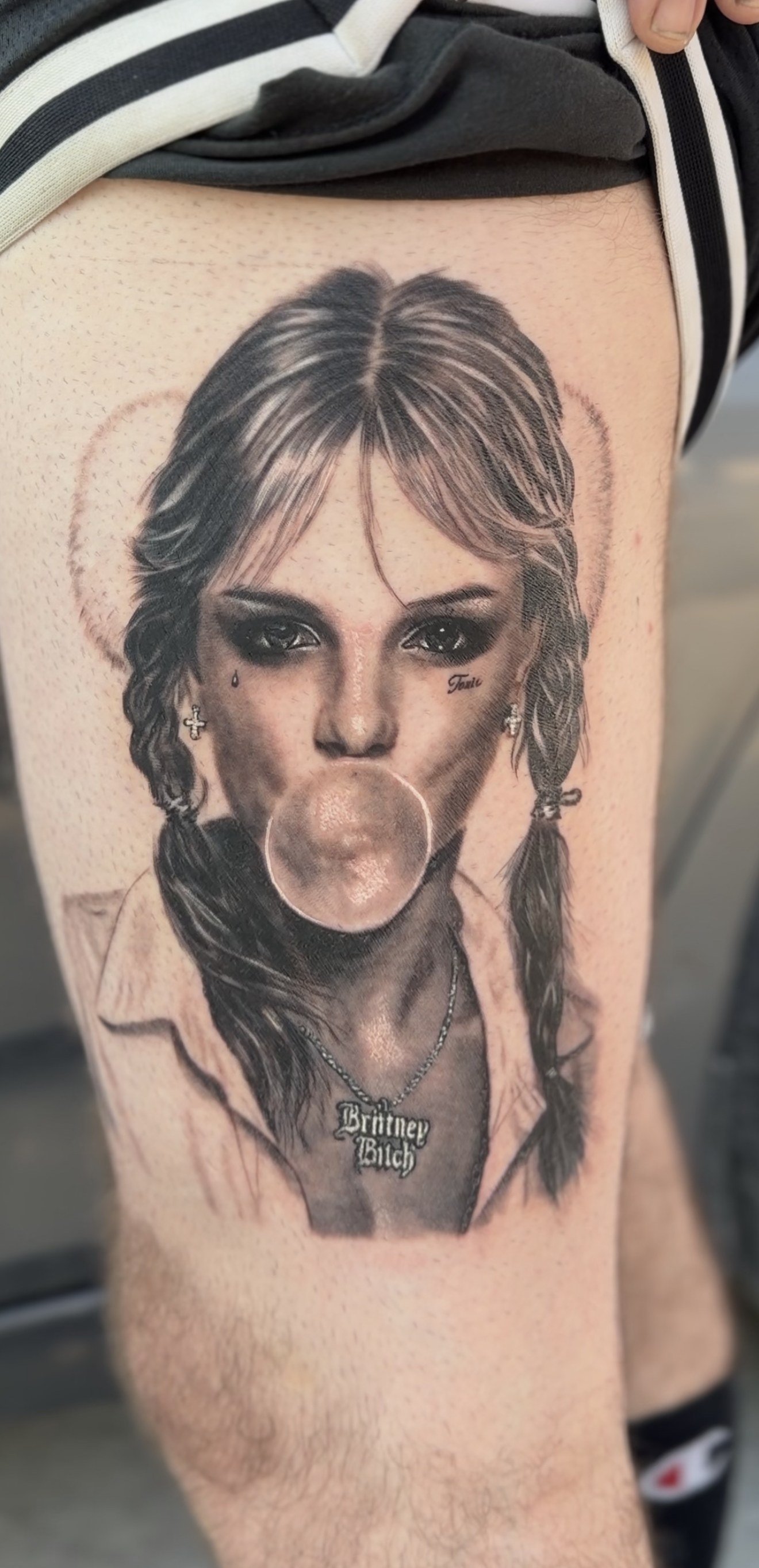 Black-and-grey realism portrait of Britney
 Spears