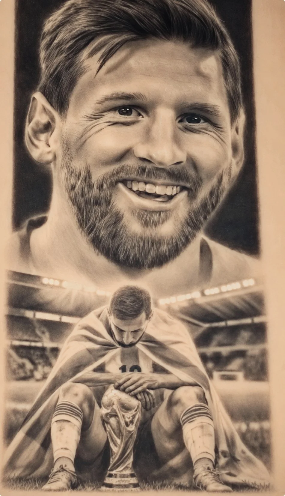 Black and grey realism portrait of Lionel Messi