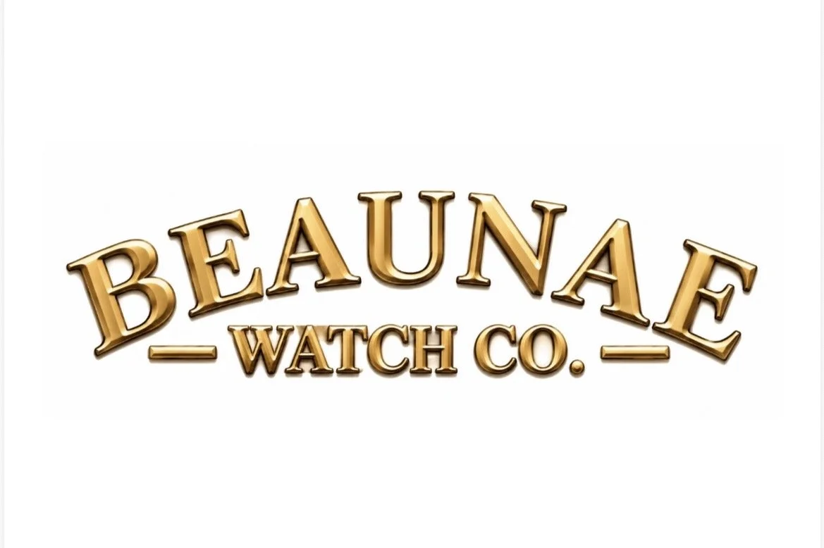 Gold 3D Beavernale Watch Co. logo on a white background