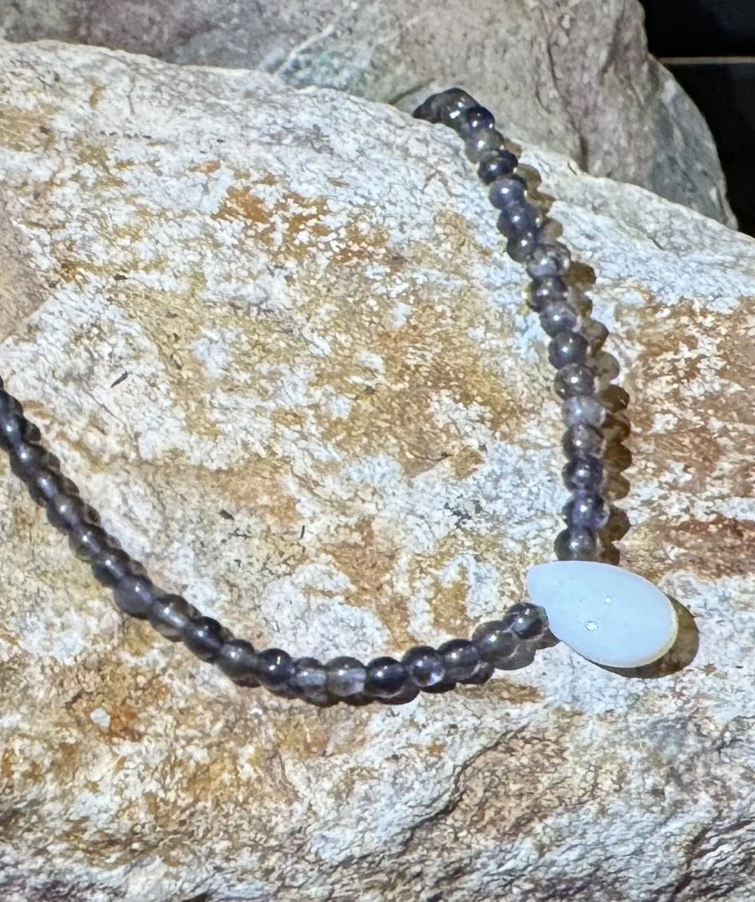 Blue Lace Agate Dewdrop and Iolite Necklace