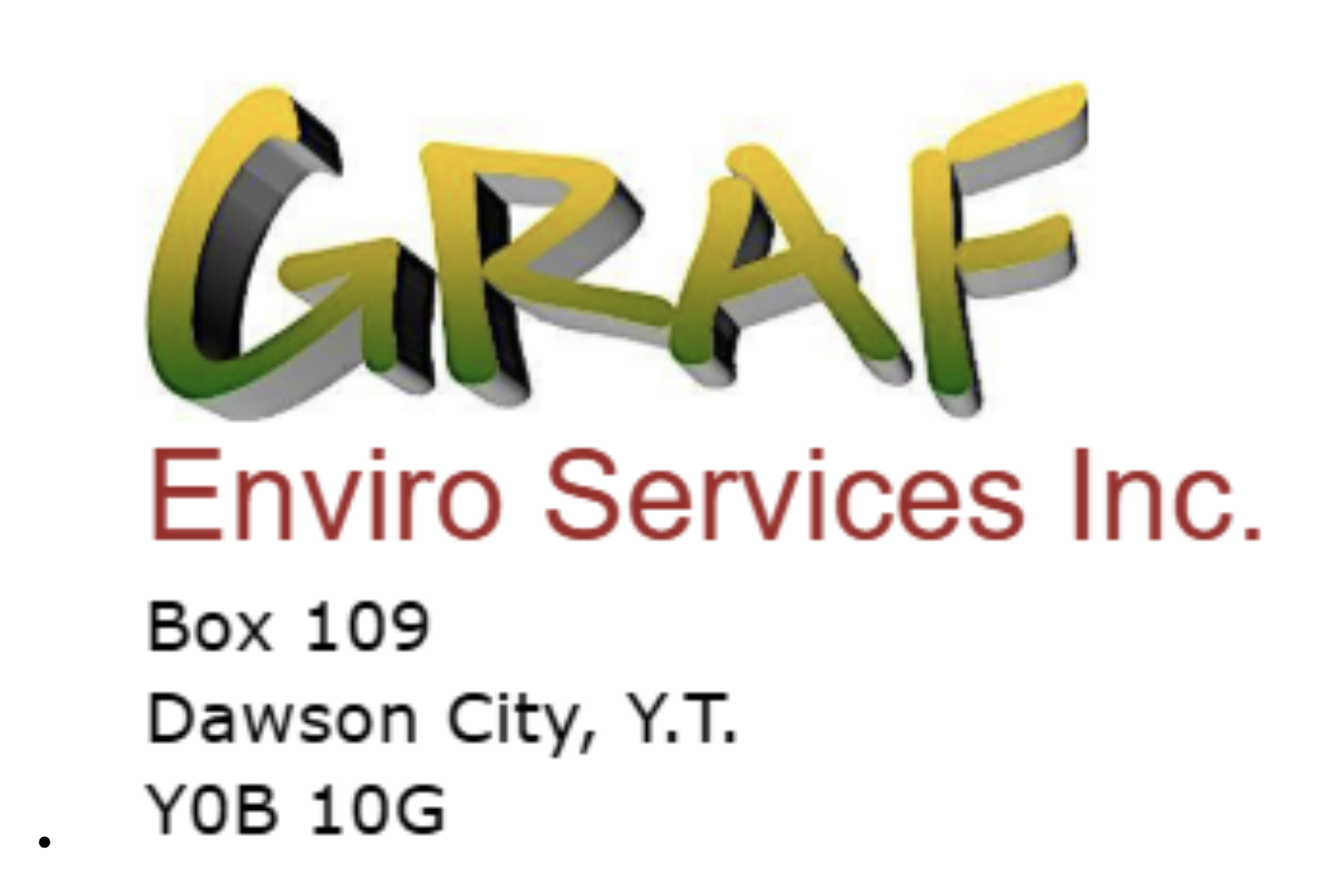 GRAF Enviro Services Inc. logo with Dawson City, Yukon Territory mailing address