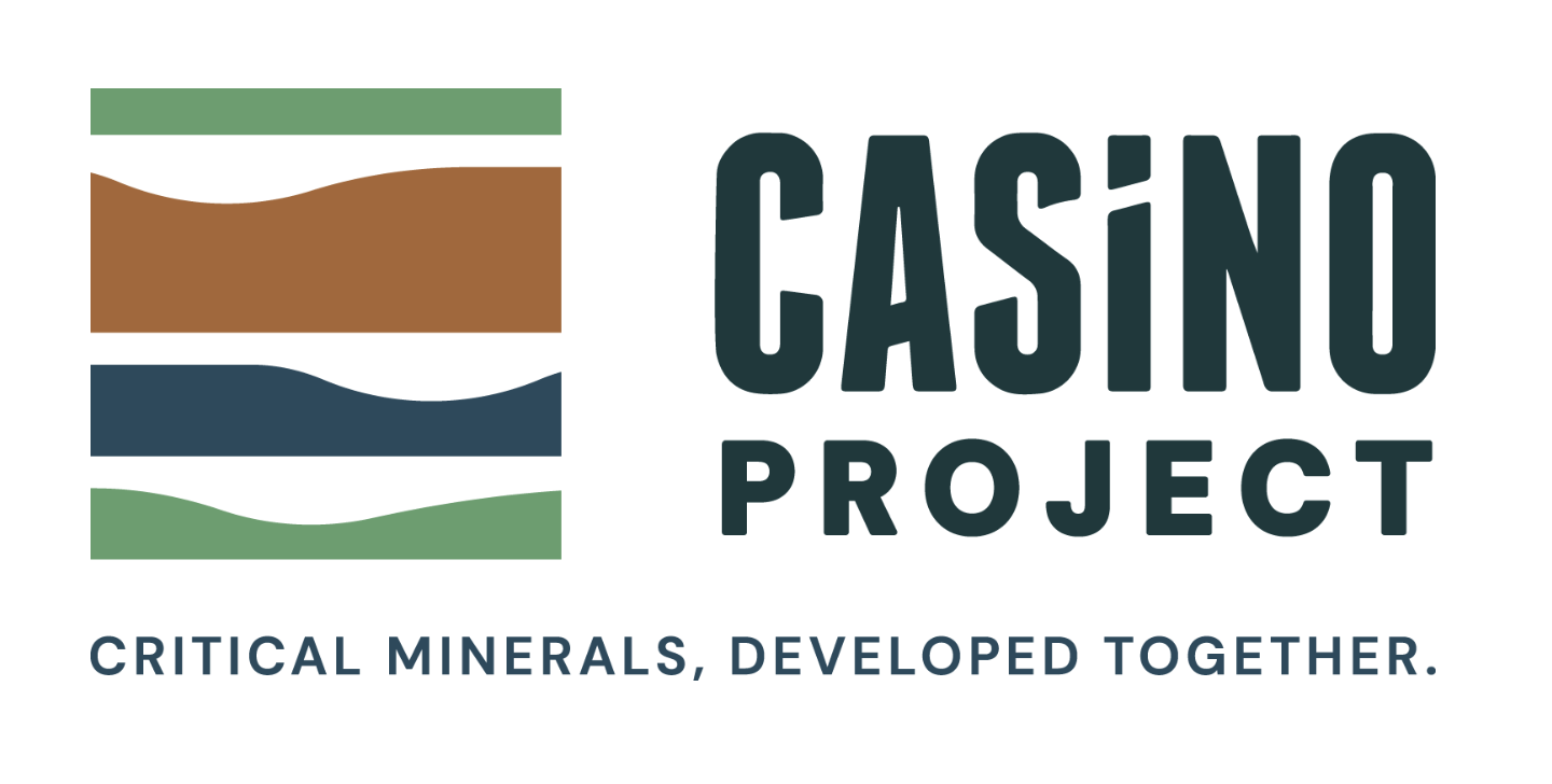 Casino Project logo with layered green, brown, and blue landscape shapes and the tagline “Critical Minerals, Developed Together.”