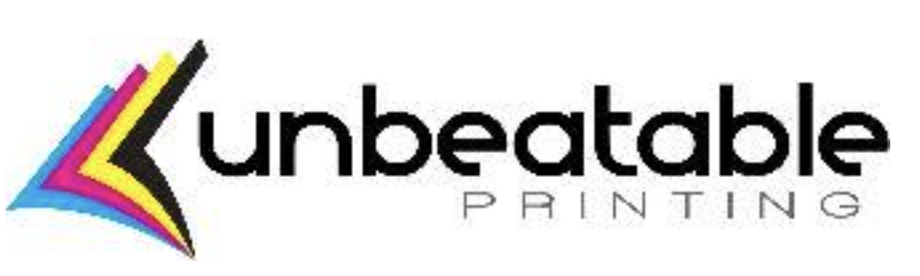 Unbeatable Printing logo with colorful geometric arrow and black text