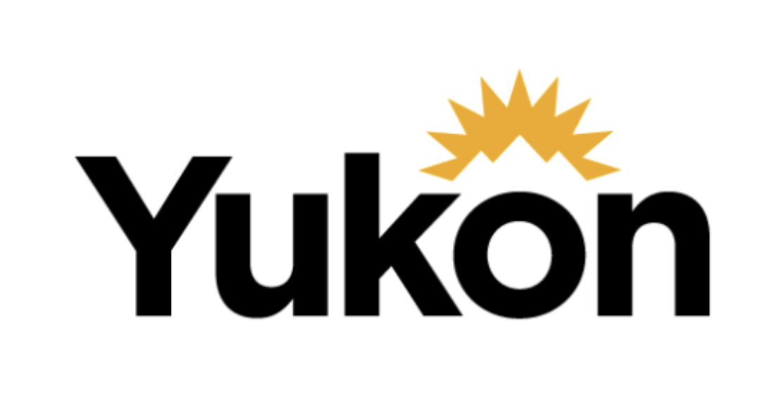 Yukon wordmark in black with an orange stylized sunburst above the letter o