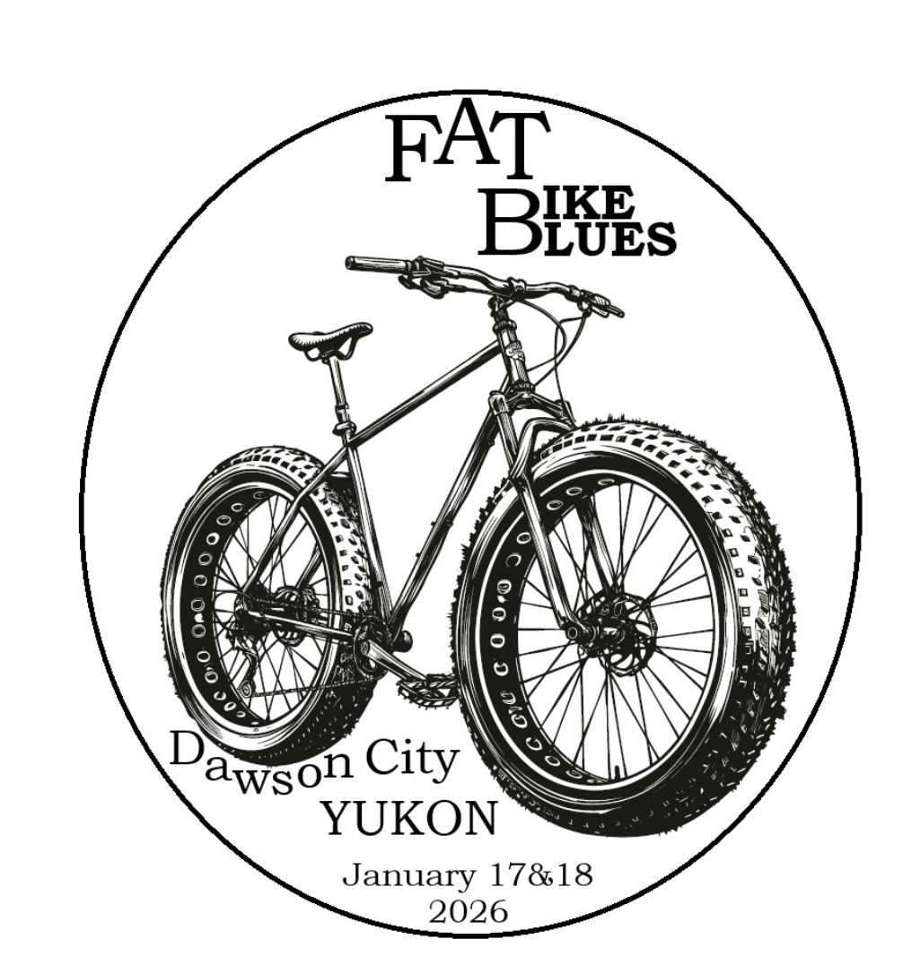 Fat Bike Blues Dawson City Yukon January 17–18, 2026 event graphic featuring a fat-tire bicycle
