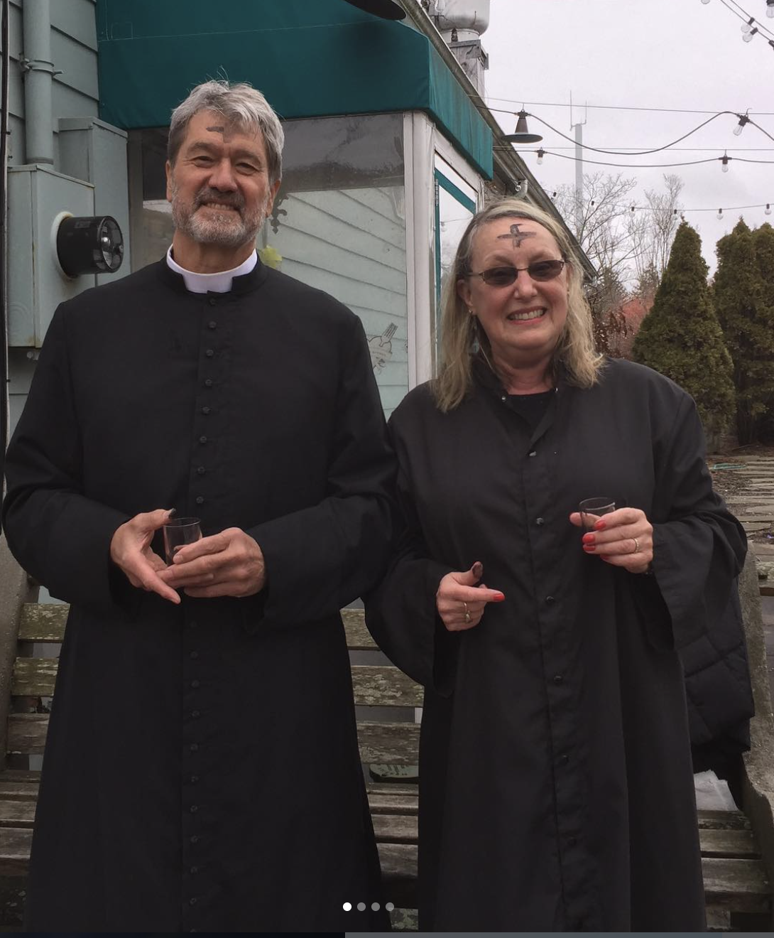 Ashes to Go, Fr. Joslin and a colleague in cassocks