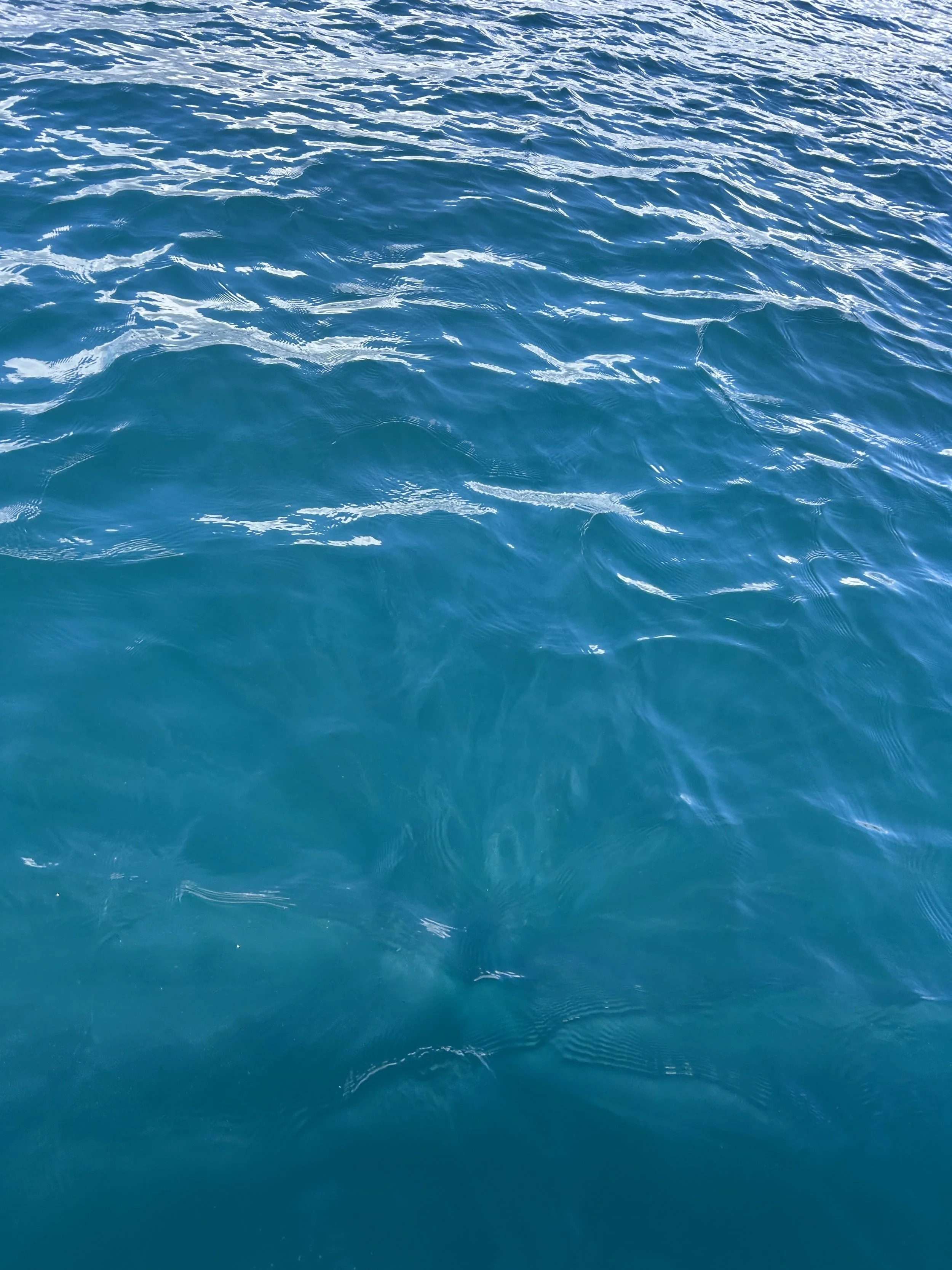 Close-up of rippling blue ocean water with bright white reflections